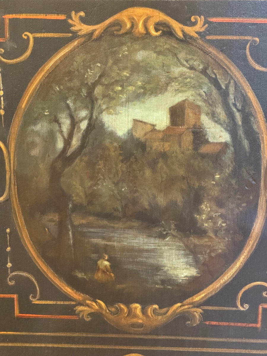 Armoire peinte d’Uzès du XVIIIe siècle à décor de paysages et bouquets-photo-3