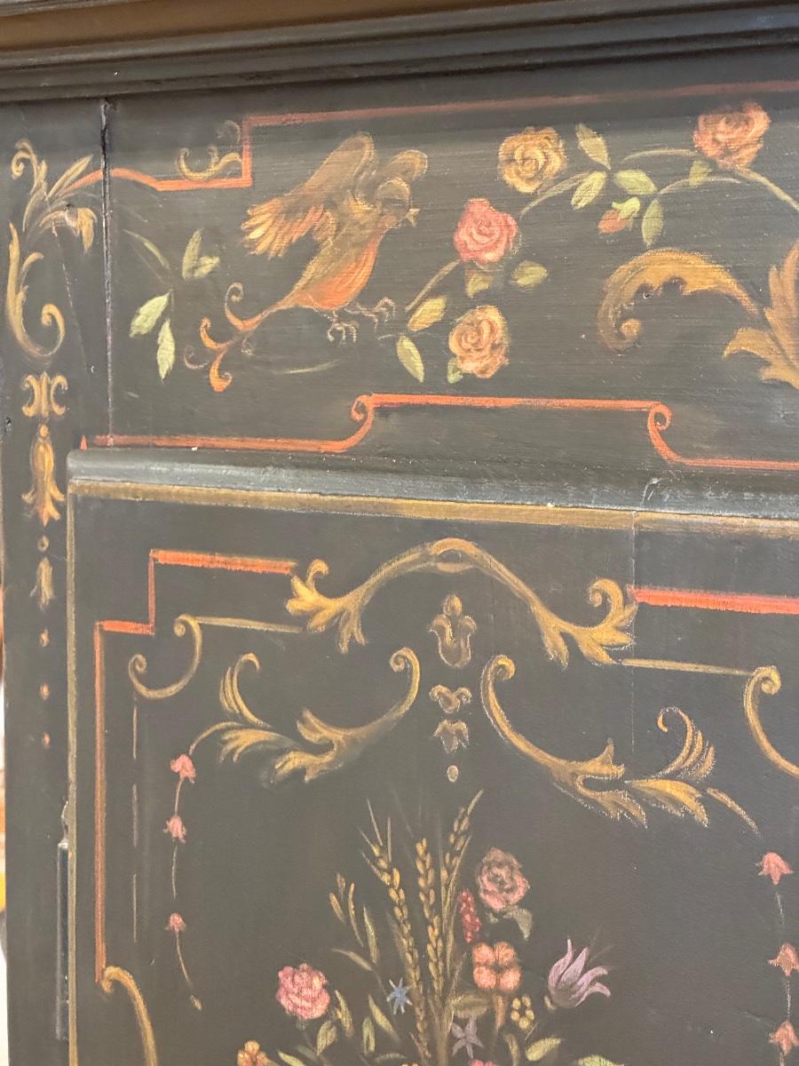 Armoire peinte d’Uzès du XVIIIe siècle à décor de paysages et bouquets-photo-7
