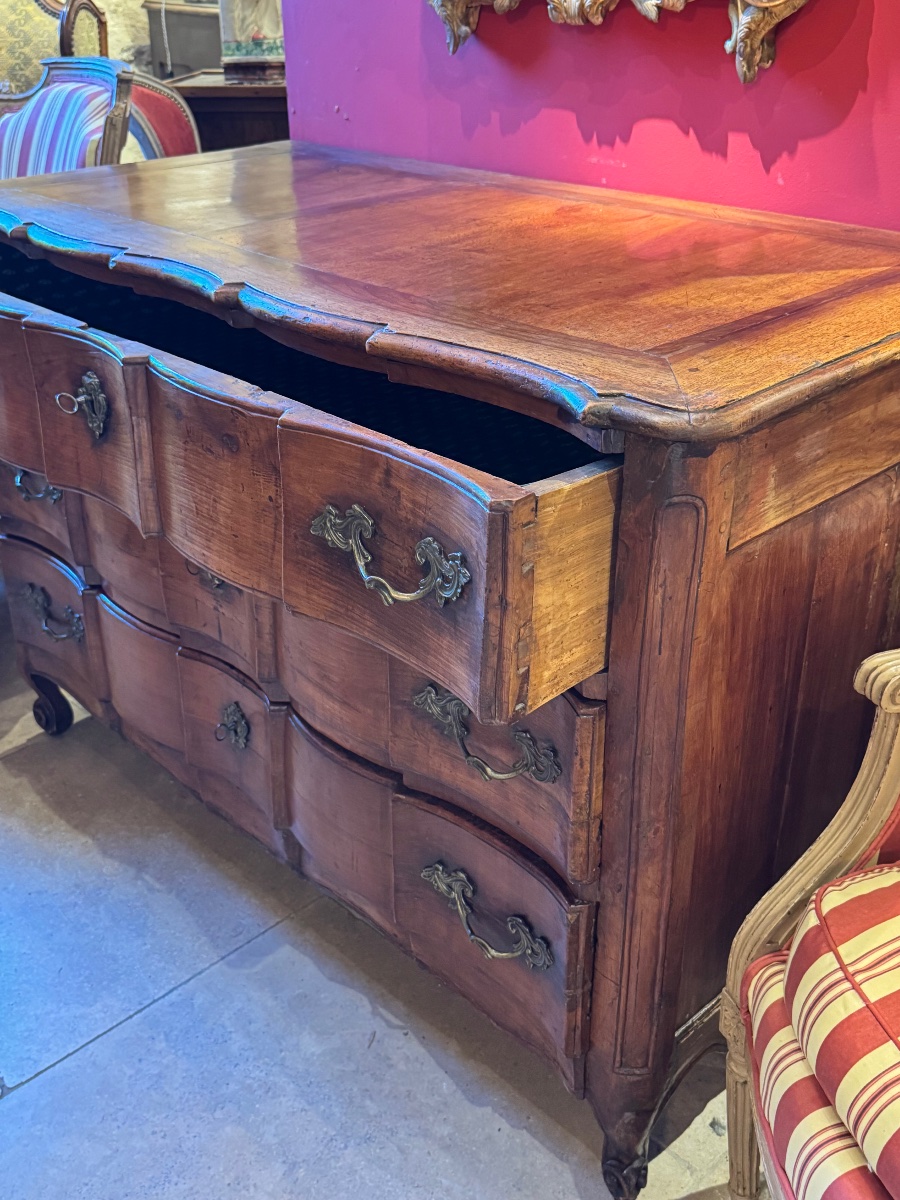 Commode arbalète Louis XV en noyer – XVIIIe siècle-photo-4