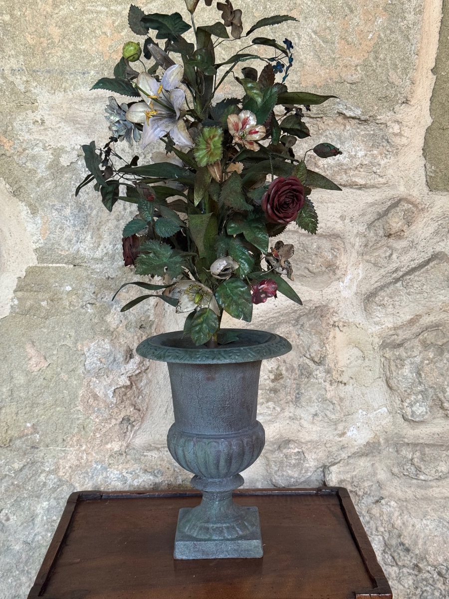 Bouquet Of Flowers And Foliage Made Of Cut And Painted Iron – Late 18th Century, Early 19th Century-photo-2