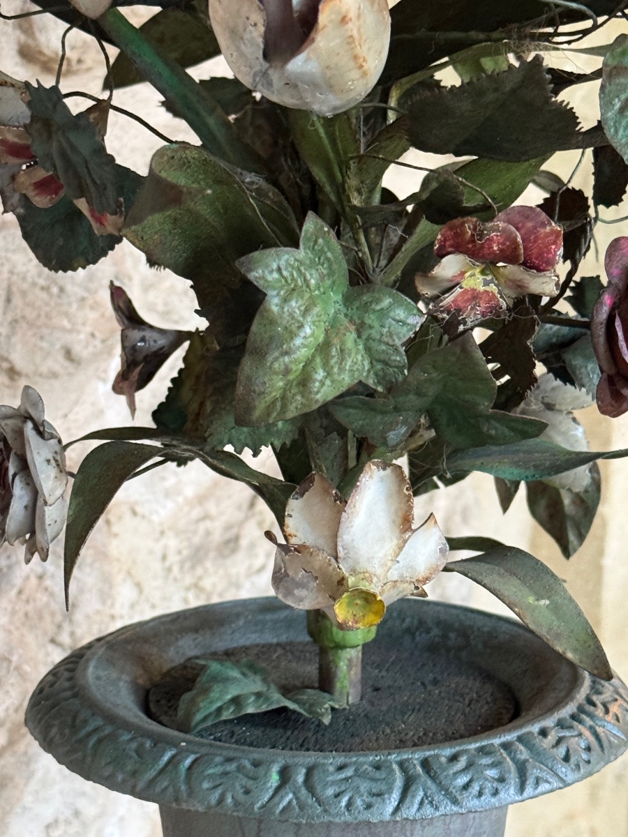 Bouquet Of Flowers And Foliage Made Of Cut And Painted Iron – Late 18th Century, Early 19th Century-photo-5