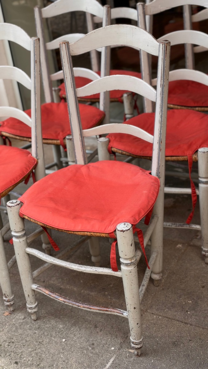 Suite de 6 chaises provençales Louis XVI en bois peint et paillé – XVIIIe siècle-photo-2