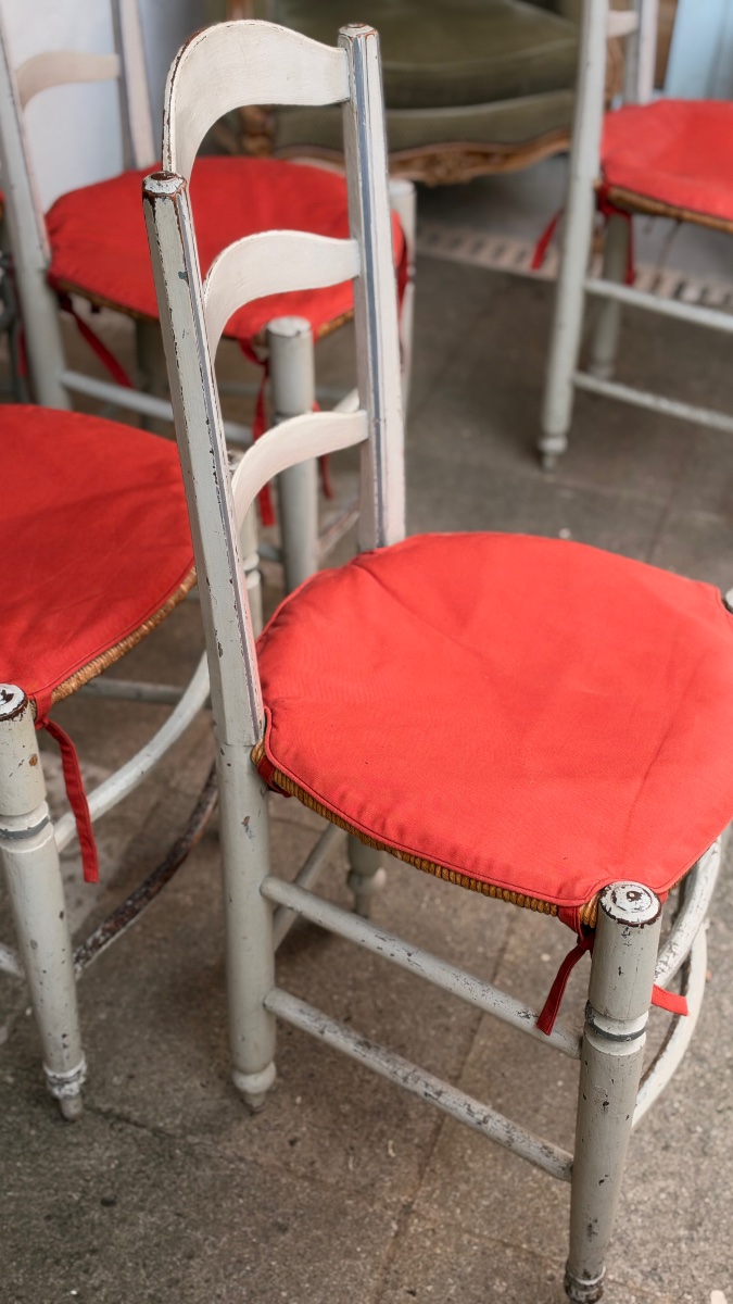 Suite de 6 chaises provençales Louis XVI en bois peint et paillé – XVIIIe siècle-photo-4