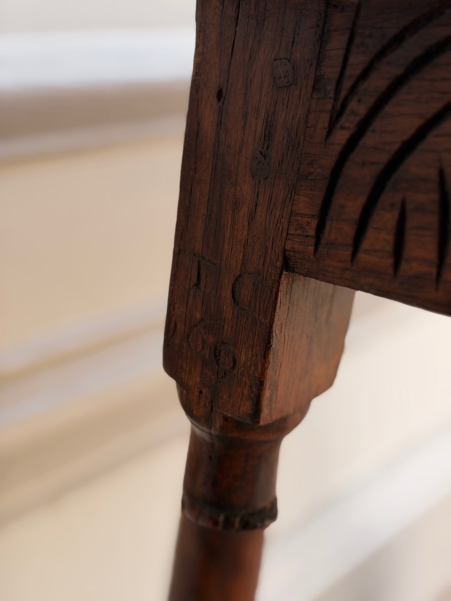 Carved Oak Stool Dated 1694 – 17th Century-photo-2