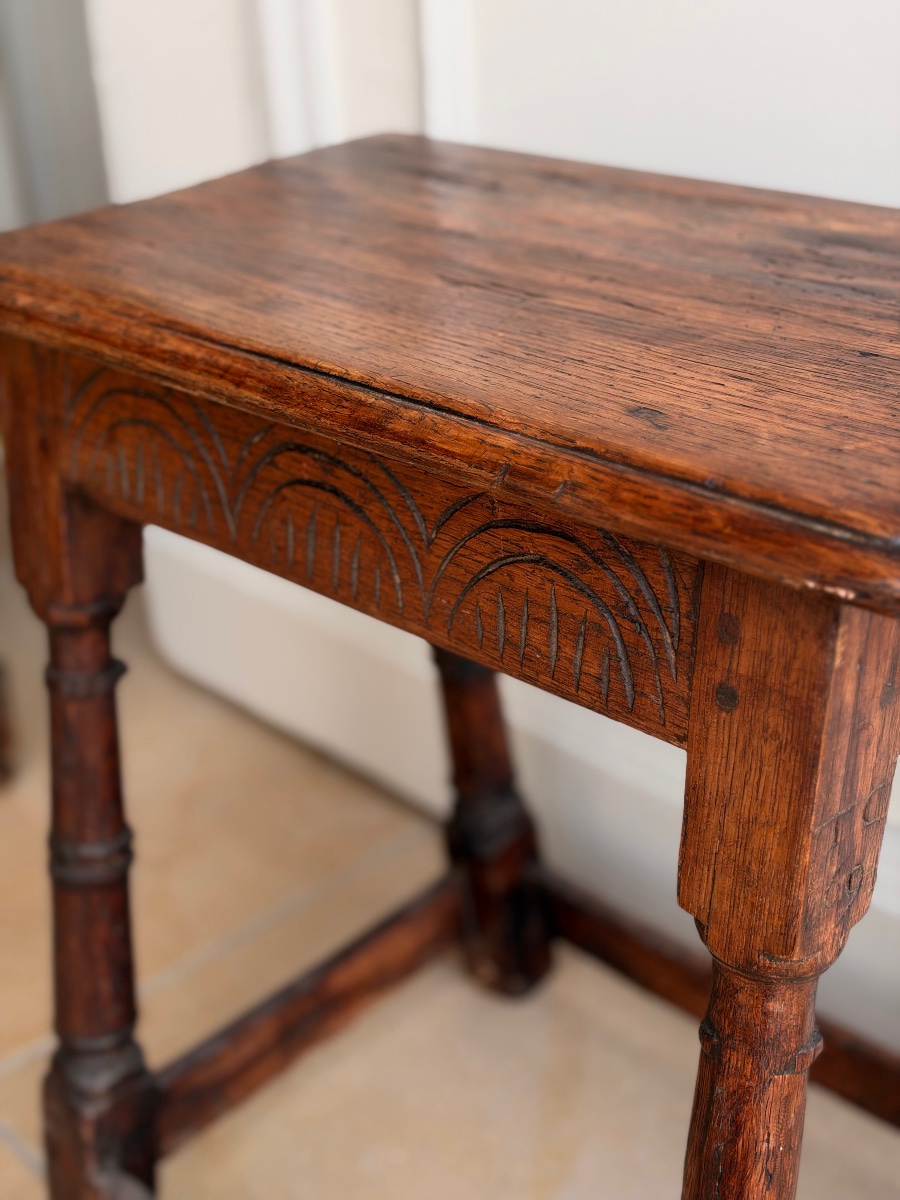 Carved Oak Stool Dated 1694 – 17th Century-photo-1