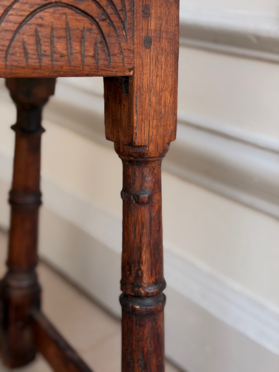 Carved Oak Stool Dated 1694 – 17th Century-photo-3