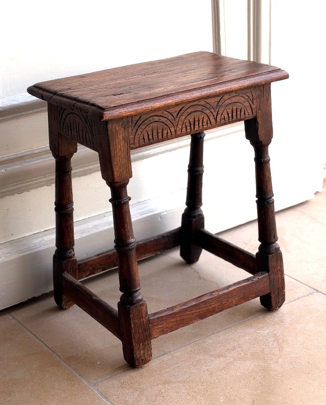 Carved Oak Stool Dated 1694 – 17th Century