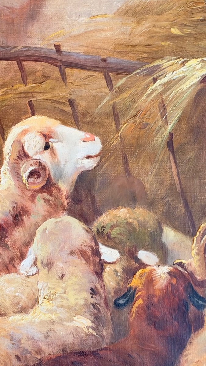 Grande scène de bergerie provençale – Huile sur toile – XIXe siècle-photo-3