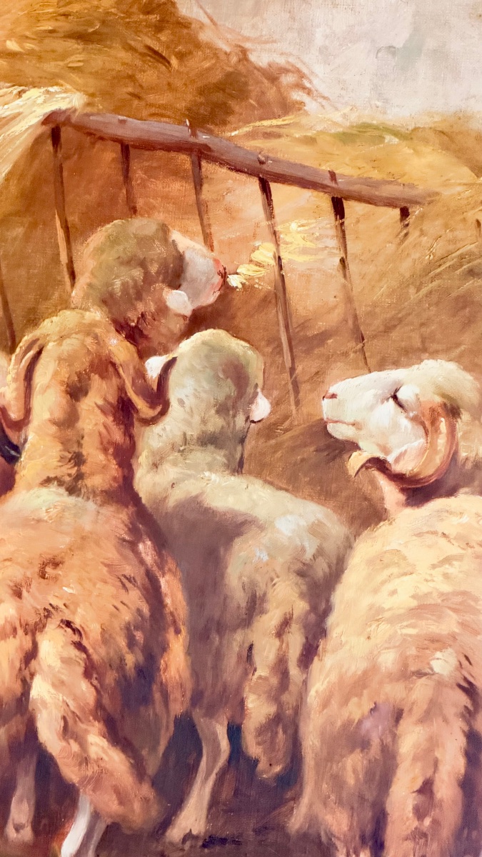 Grande scène de bergerie provençale – Huile sur toile – XIXe siècle-photo-4