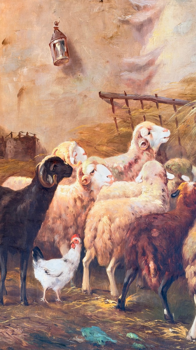 Grande scène de bergerie provençale – Huile sur toile – XIXe siècle-photo-5