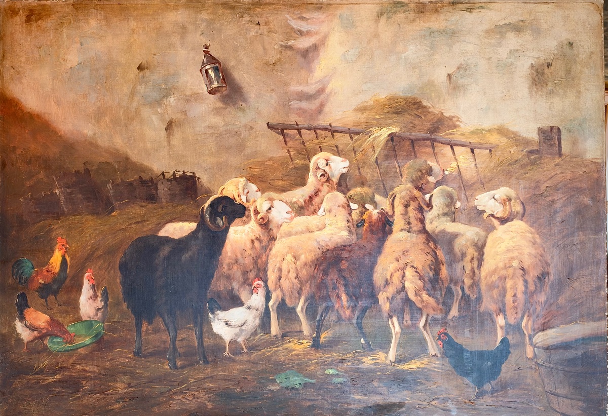 Grande scène de bergerie provençale – Huile sur toile – XIXe siècle