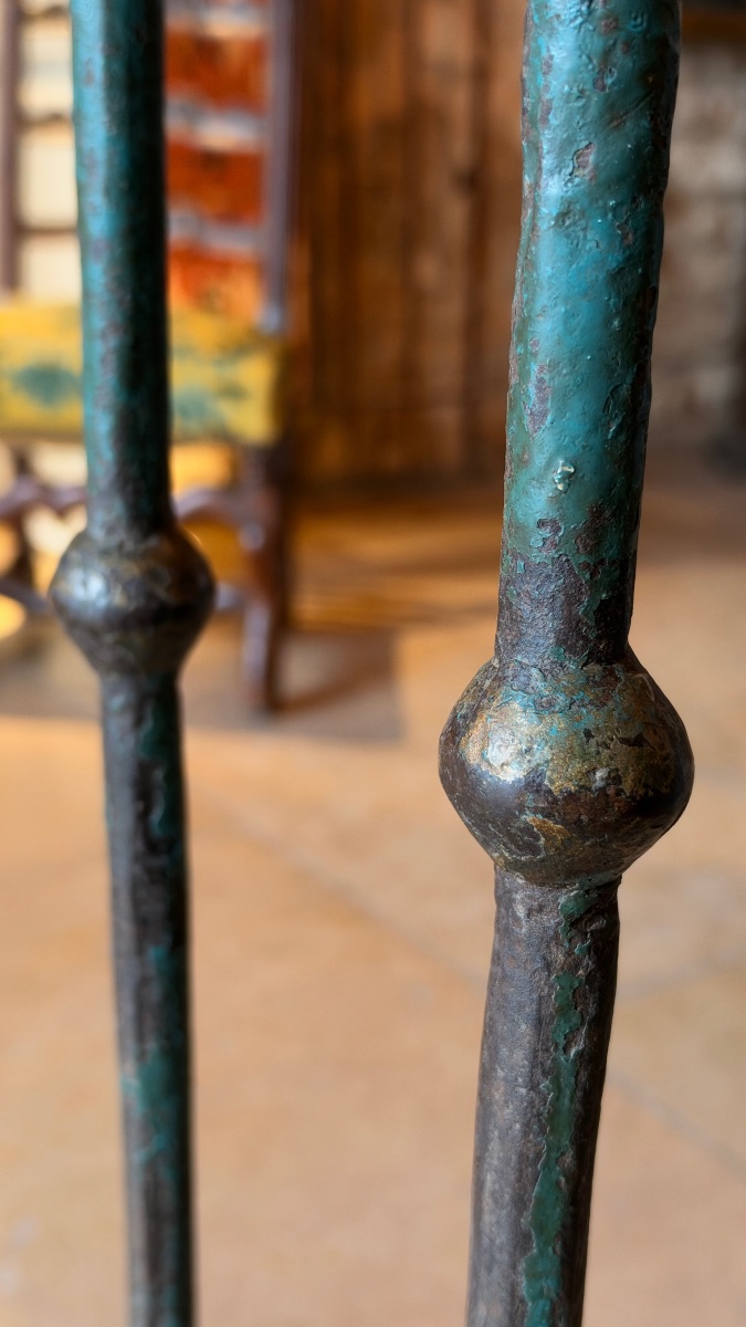Pair Of Polychrome Wrought-iron Candlesticks – 17th–18th Century-photo-3