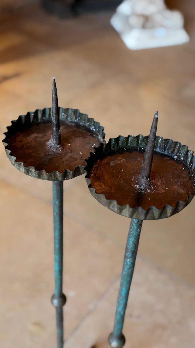 Pair Of Polychrome Wrought-iron Candlesticks – 17th–18th Century-photo-6