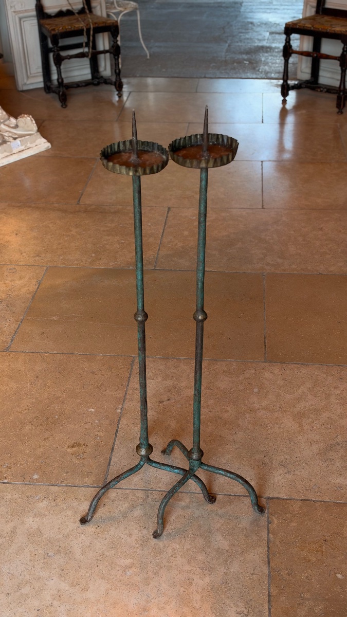 Pair Of Polychrome Wrought-iron Candlesticks – 17th–18th Century-photo-7
