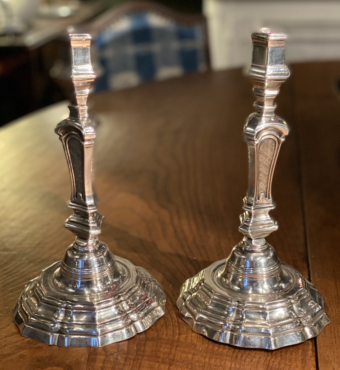 Paire de Chandeliers Louis XV en Bronze Argenté, XVIIIe Siècle