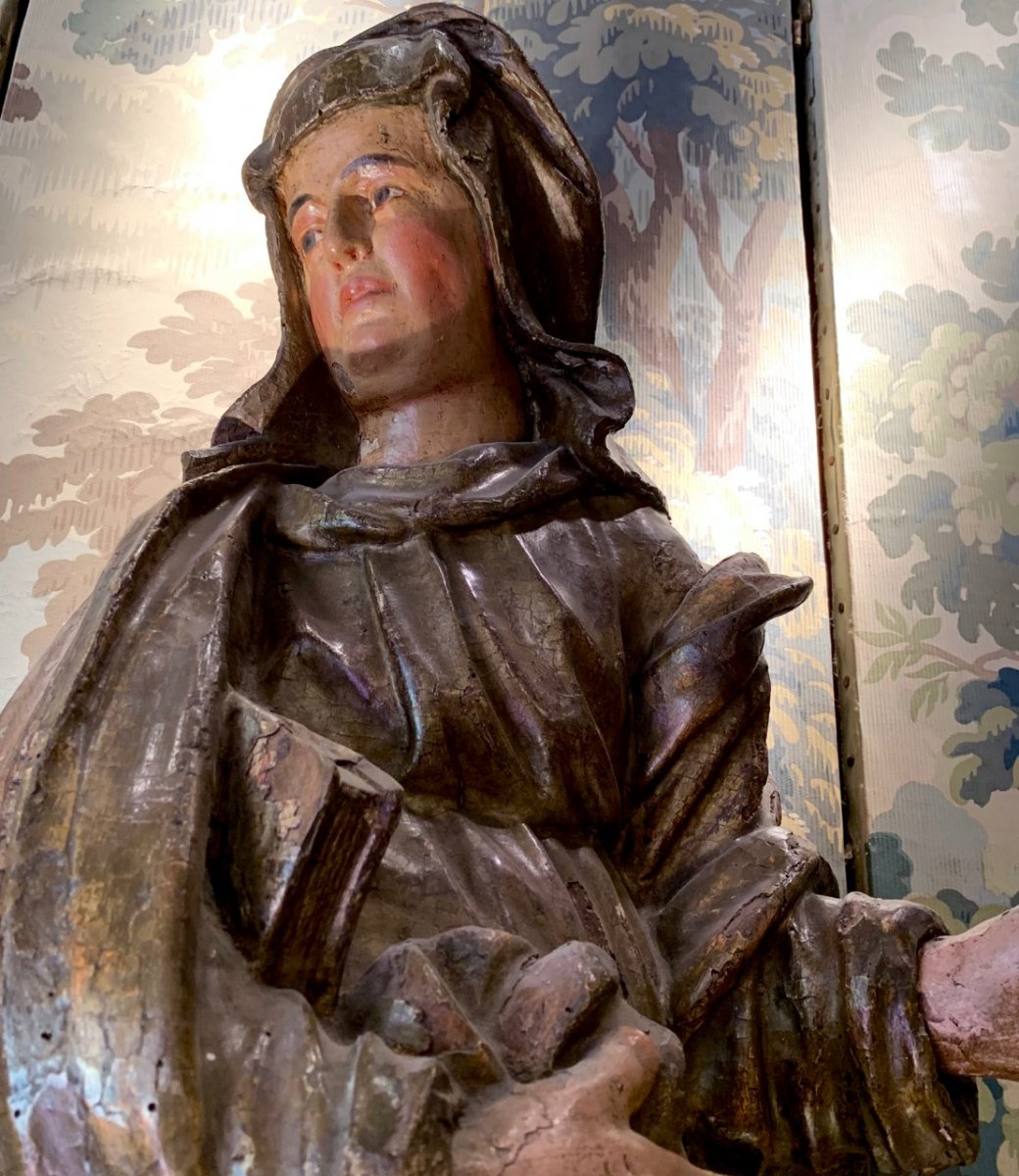 Sainte Anne, Very Beautiful Polychrome And Golden Wood Sculpture - 16th-photo-4