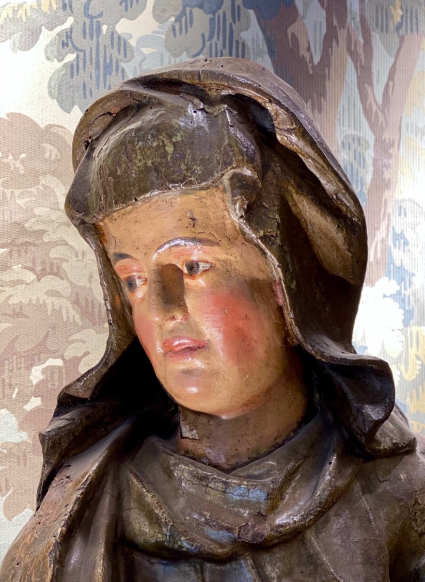 Sainte Anne, Very Beautiful Polychrome And Golden Wood Sculpture - 16th-photo-1