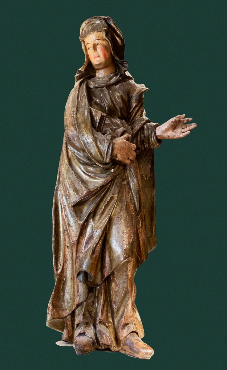 Sainte Anne, Très Belle Sculpture En Bois Polychrome Et Doré - 16ème