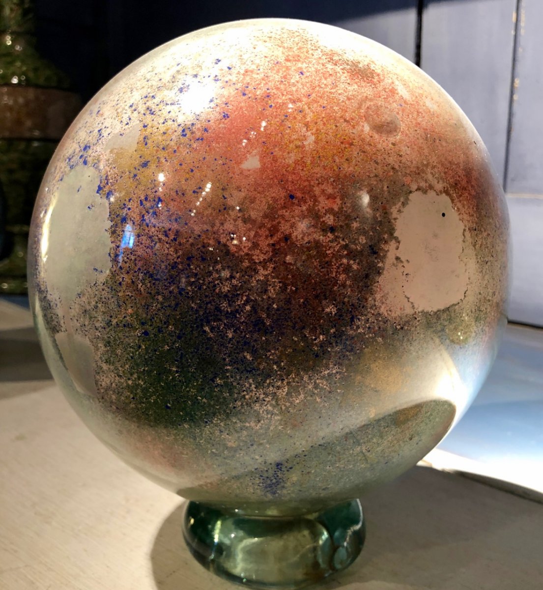 Paire de Boules à Perruque en Verre Églomisé, XIXe Siècle-photo-2