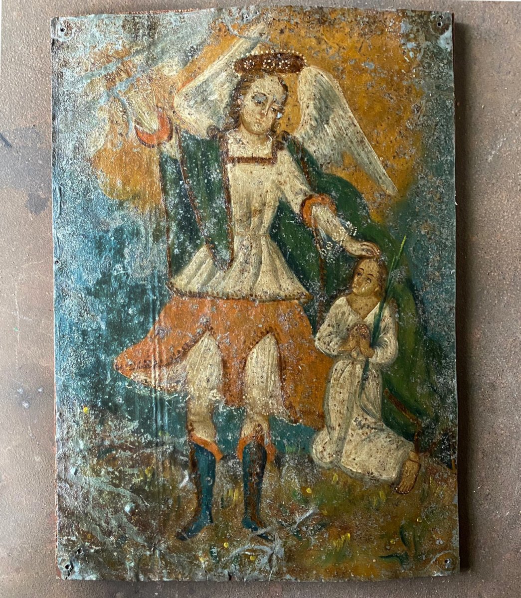 2 Oil Paintings On Sheet Metal, Glued On Wood, South America, Late 19th-photo-2