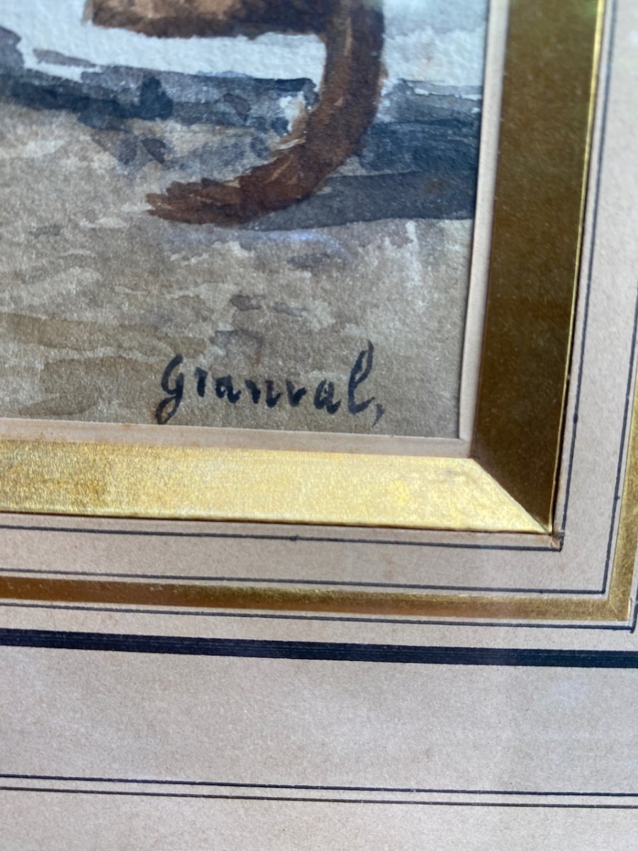 Young Acrobat And His Monkey, Signed Watercolor By Granval, 19th Century-photo-4