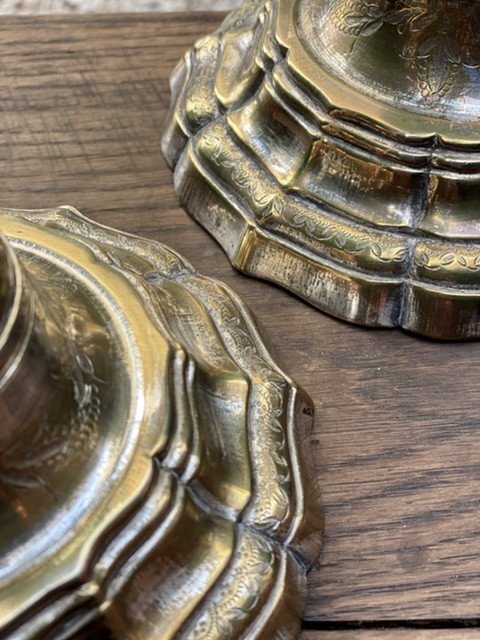 Pair Of Silvered Bronze Regency Candlesticks, Triangular Design-photo-3