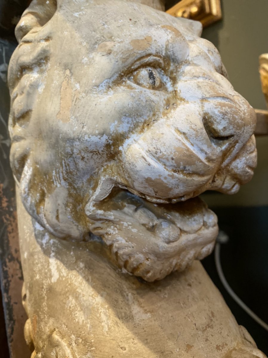 Pair Of Lions Console Support 19th In Terracotta-photo-1