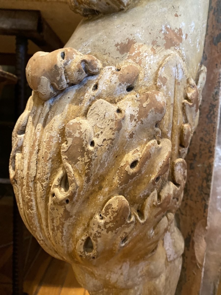 Pair Of Lions Console Support 19th In Terracotta-photo-2
