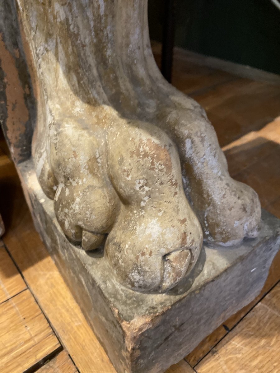Pair Of Lions Console Support 19th In Terracotta-photo-3