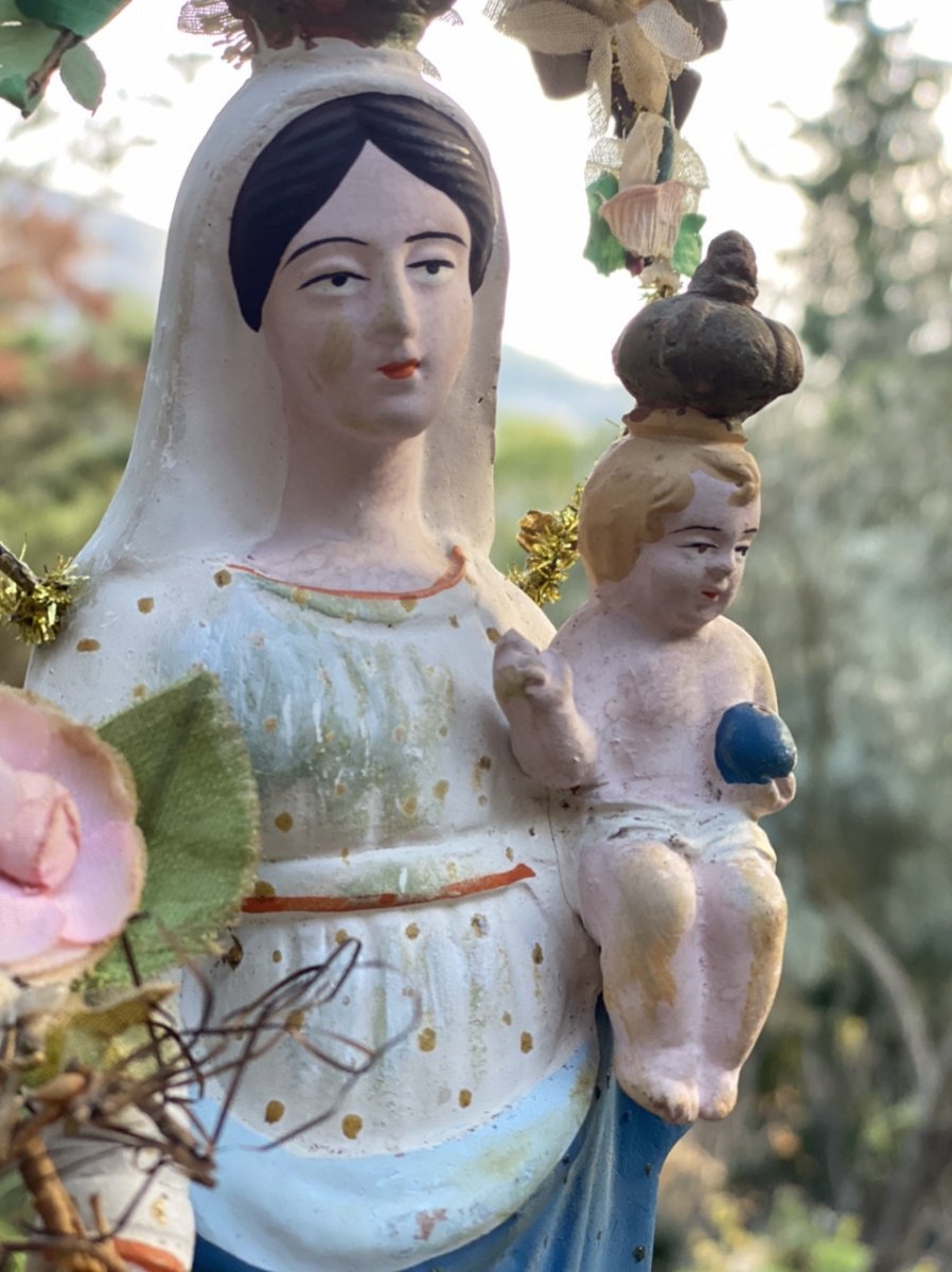 Santibelli Polychrome, Vierge de Marseille à l’Enfant, Art Religieux Provençal, XIXe Siècle-photo-2