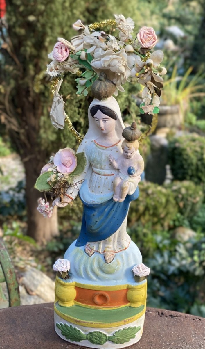 Santibelli Polychrome, Vierge de Marseille à l’Enfant, Art Religieux Provençal, XIXe Siècle-photo-3