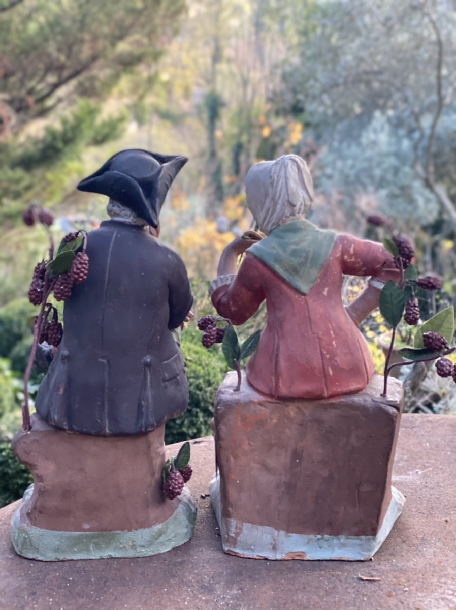 Couple de Provençaux, Santibelli Profanes Polychrome, Art Populaire de Marseille, XIXe Siècle-photo-4
