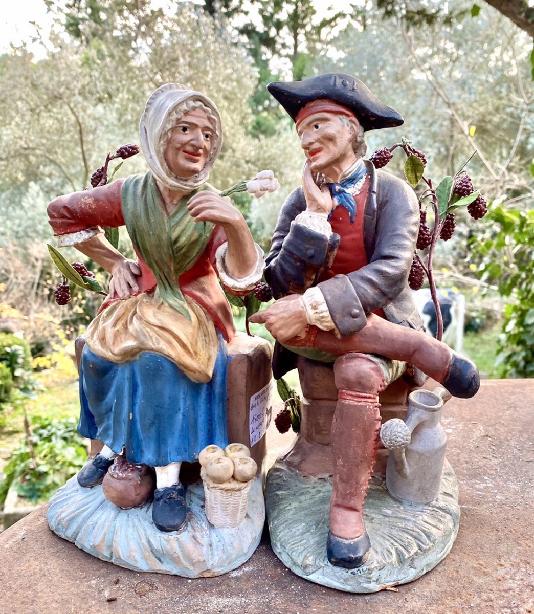 Couple de Provençaux, Santibelli Profanes Polychrome, Art Populaire de Marseille, XIXe Siècle-photo-1