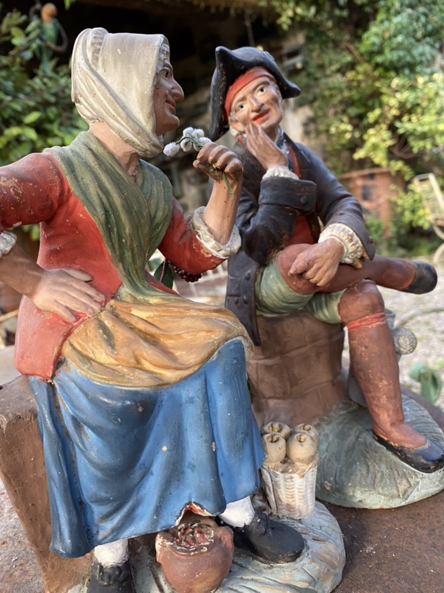 Couple de Provençaux, Santibelli Profanes Polychrome, Art Populaire de Marseille, XIXe Siècle-photo-5
