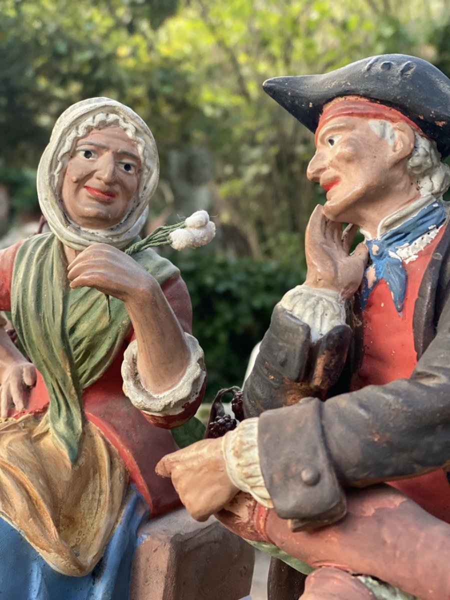 Couple de Provençaux, Santibelli Profanes Polychrome, Art Populaire de Marseille, XIXe Siècle-photo-6