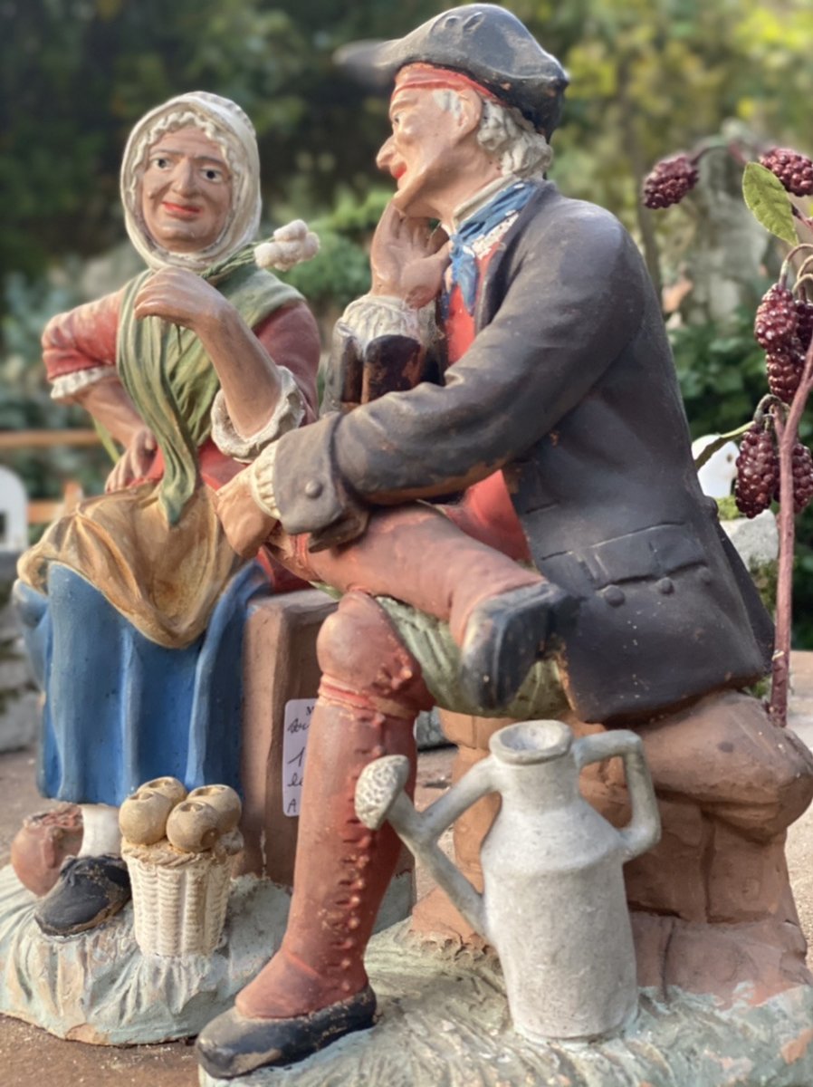 Couple de Provençaux, Santibelli Profanes Polychrome, Art Populaire de Marseille, XIXe Siècle-photo-7