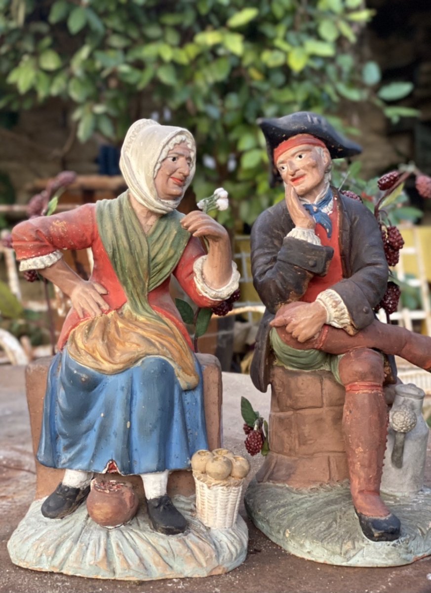Couple de Provençaux, Santibelli Profanes Polychrome, Art Populaire de Marseille, XIXe Siècle-photo-8