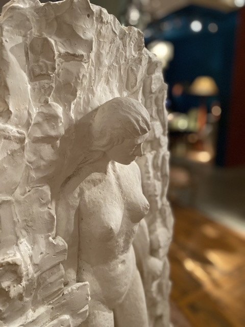 Large Plaster D Artist Of Salon De Provence Representation Of A Woman In Bas Relief In A Standing Position From Head To Toe-photo-2