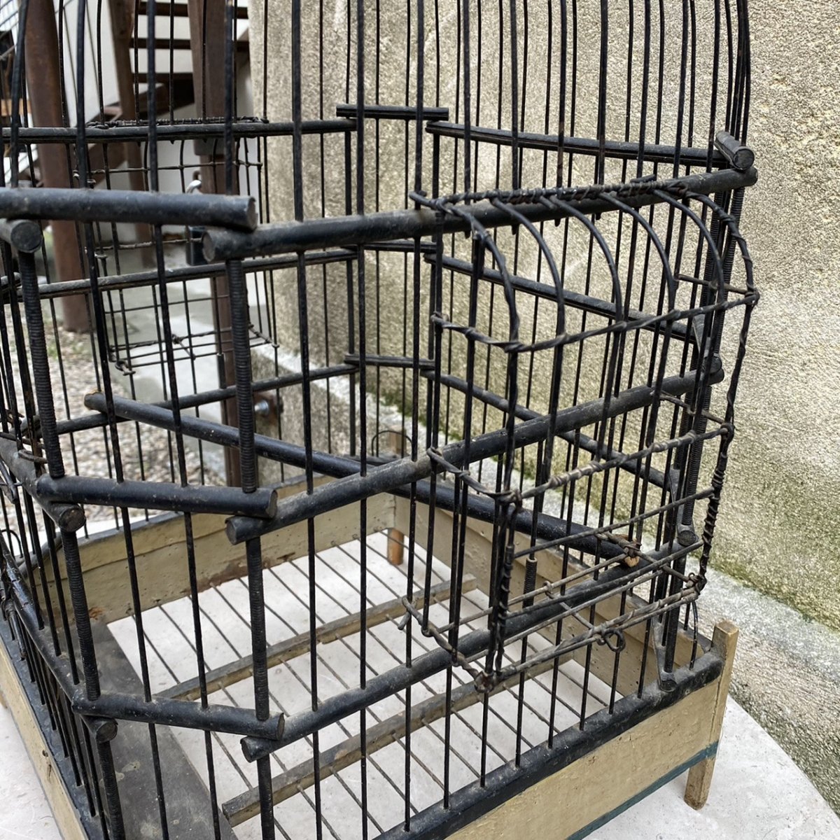 19th Century Parrot Birdcage In Iron And Wood, Folk Art Décor-photo-3