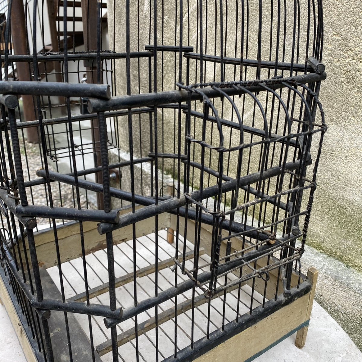 Bird Cage, 19th Iron And Wood Parrot Folk Art Decorative Object-photo-3