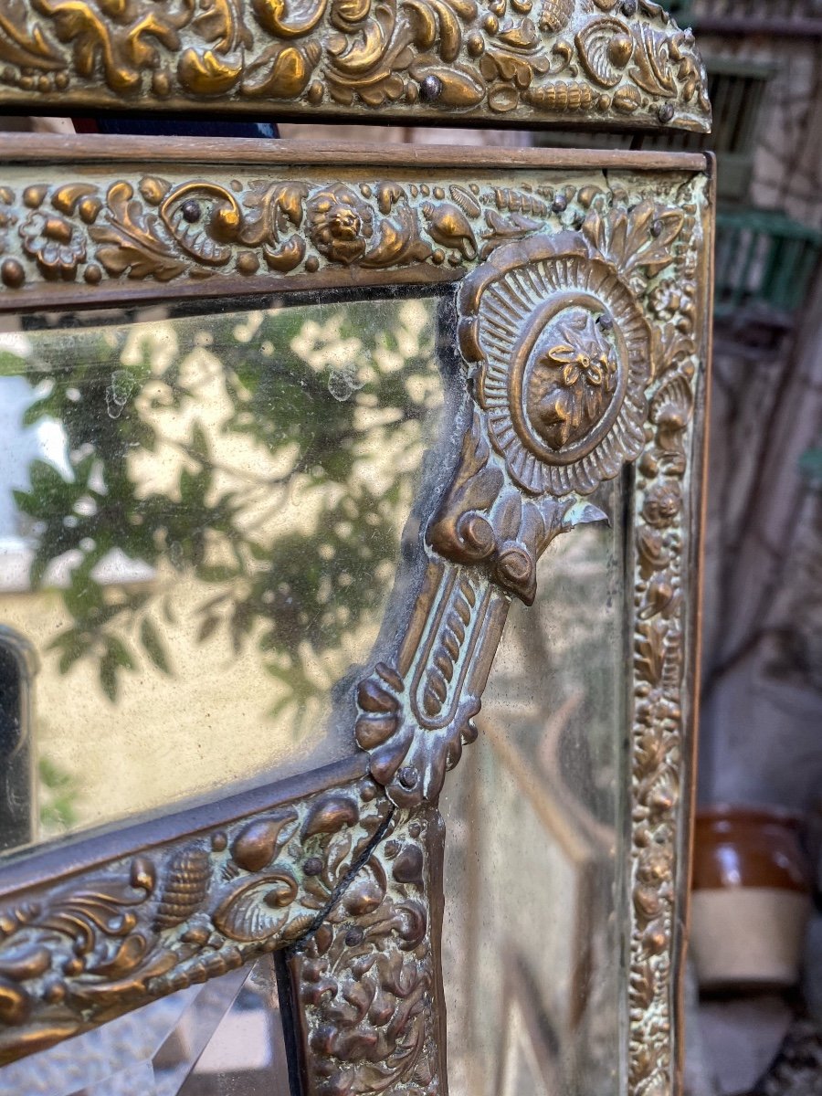 Mirror With Pediments In Repoussé Brass Style Louis XIV 19th-photo-4