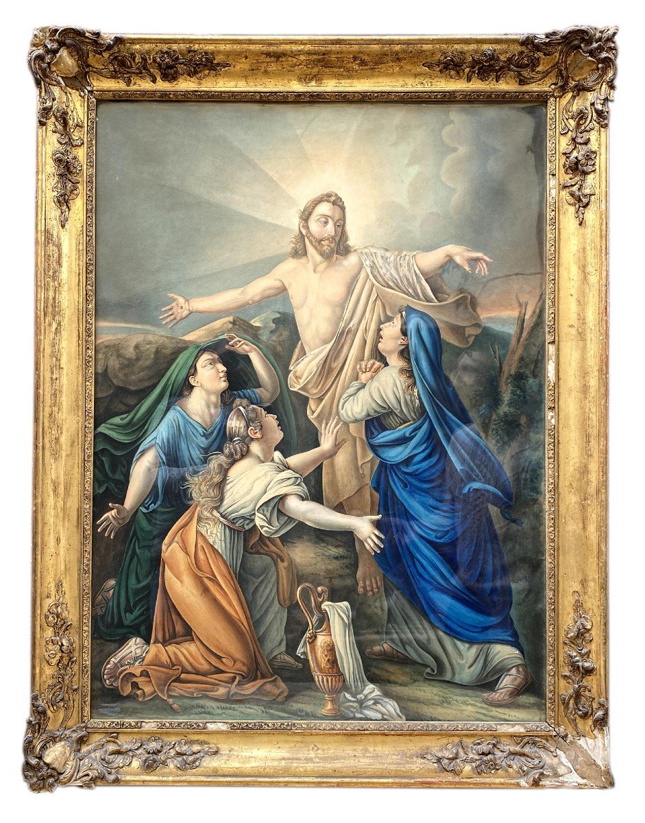 Étude à l’Aquarelle de Guillemot : Le Christ Apparaissant aux Trois Maries, XIXe Siècle