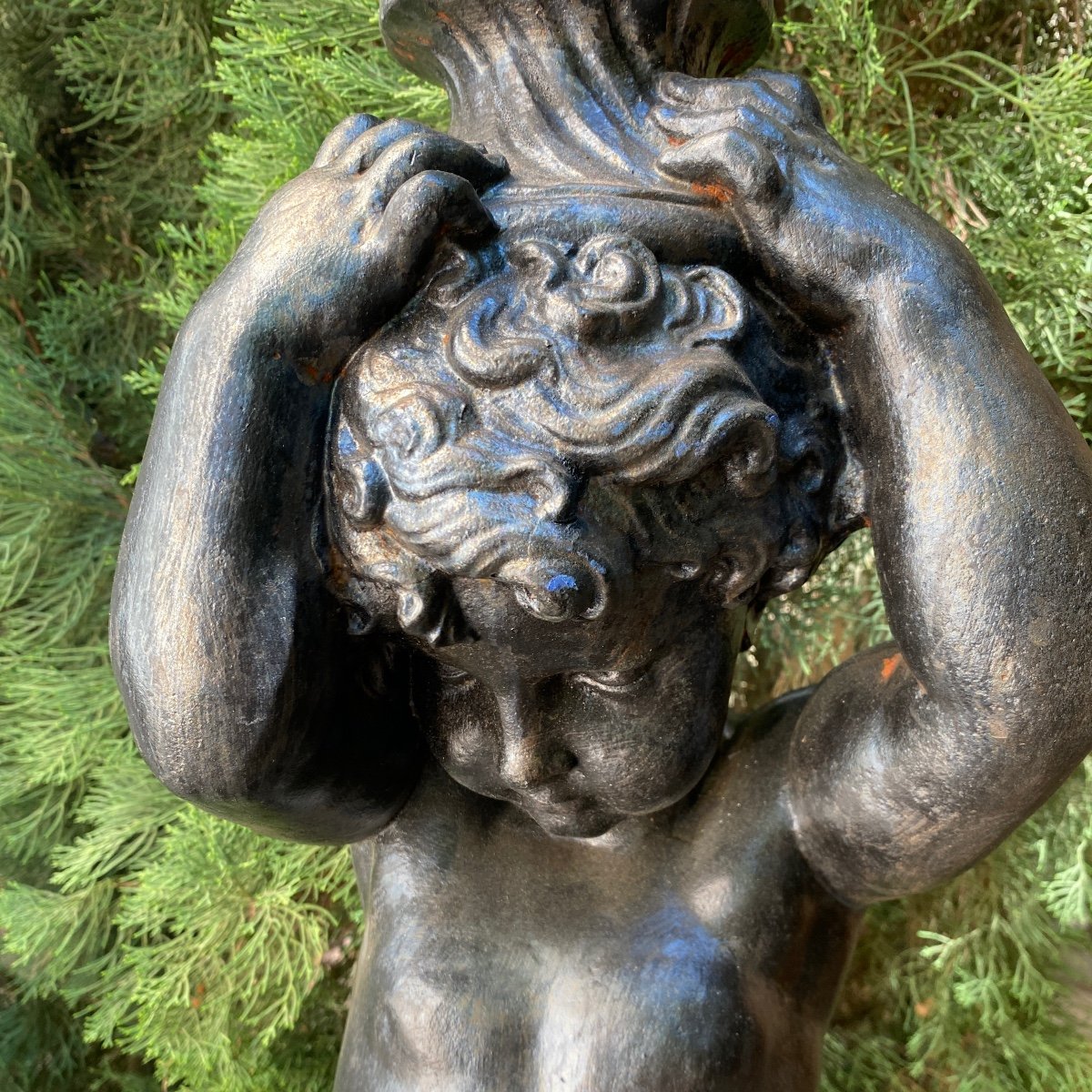 Pair Of Putti In Cast Iron On Column 19th-photo-3