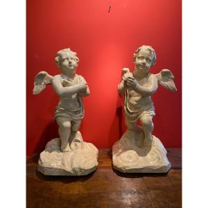 Paires D’anges En Papier Mâché 18ème Sienne 