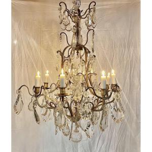 Cage Chandelier Early 20th With Eight Branch Crystals