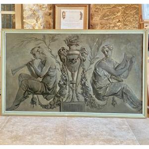 Large Door Top Painted In Grisaille With Antique Decor