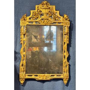 Large Gilded Wood Mirror With Glazing Beads – 18th Century, Louis XVI Style