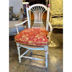 Fauteuil De Style Louis XVI En Bois Sculpté Et Peint,