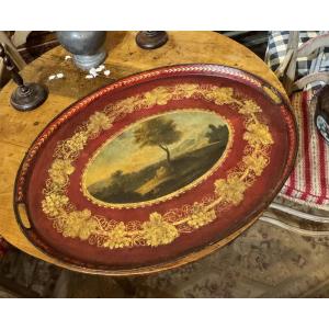 Painted Sheet Metal Tray, Landscape Decor – Directoire Period