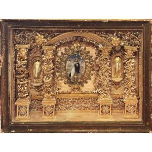 Paperolle religieuse avec reliques – XVIIIe siècle